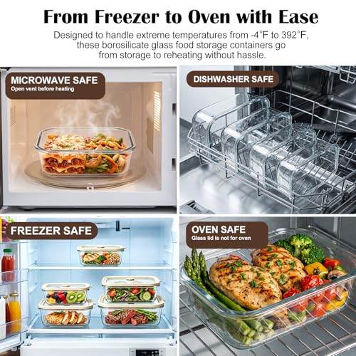 Multi Size Glass Food Storage Containers with Glass Lids (Multi-Size)