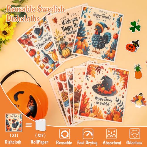 8 Pack Thanksgiving Swedish Dishcloths for Kitchen (8 Pack-thanksgiving Days)