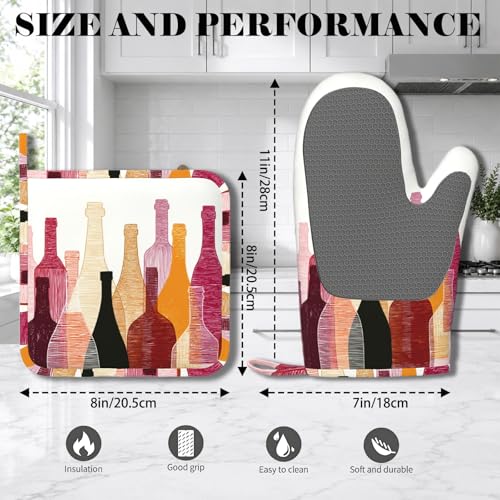 Red Wine Bottle Oven Mitts and Pot Holders Sets Non (Red Wine Bottle)