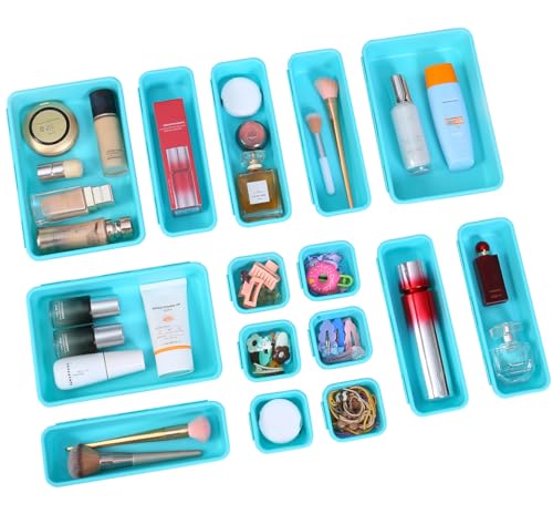 15PCS Interlocking Drawer Organizer (Blue&Green / 15 pieces)