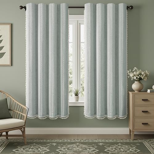 Teal 100% Boho Blackout Curtains 72 Inch 2 Panels with Tassels (Teal Green / 52"W x 72"L (Pack of 2))