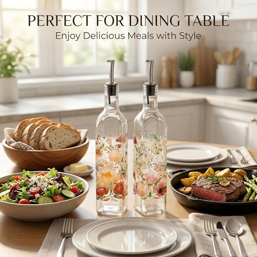 2 Pack Glass Olive Oil Dispenser Bottles with Stainless Steel Spout