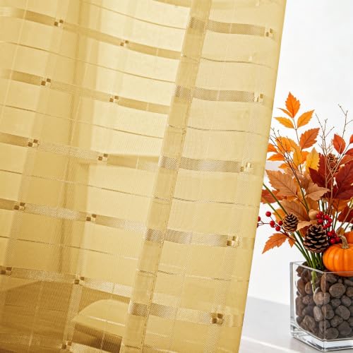 Check Sheer Curtains 84 Inches Long for Living Room (Check - Sand / 52"W x 84"L (Pack of 2))