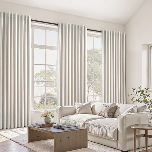 132 Inch Curtains Extra Long Living Room for Large Window 11 FT 2 Panels Natural Ivory Birch Linen Texture Thermal Insulated Energy Saving Drapes for Living Room Sliding Door (Birch / 52"W x 132"L (Pack of 2))