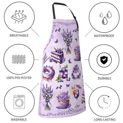 Purple Cake Baking Apron Adjustable Chef Apron with Pocket for Women (33" x 28"(Pack of 1) / Sweet Cake Purple)