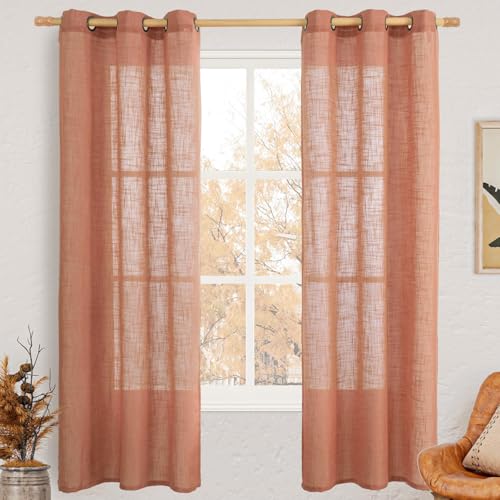 Terracotta Linen Curtains 72 Inches Long for Living Room 2 Panels (34"W x 72"L (Pack of 2) / Terracotta)