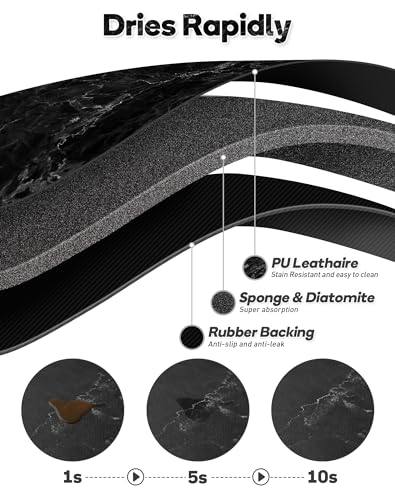 Coffee Mat Quick Dry Absorbent Dish Drying Mat 19.6 x 11.8 in (Marble Black / 11.8" x 19.6")