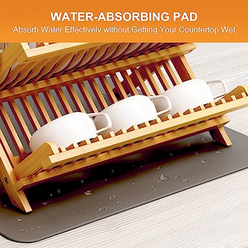 Bamboo Dish Drying Rack with Utensil Holder (Natural / 3-Tier+Dish Drying Mat)