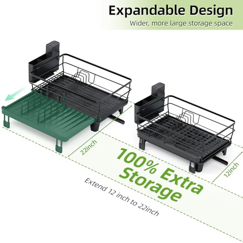 Expandable Dish Drying Rack for Kitchen Counter (Black / 1-Tier(Front Extension))