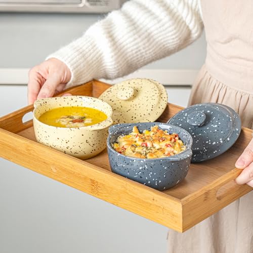 10 Oz Mini Ceramic Cocotte Set with Lids & Handles (Yellow)