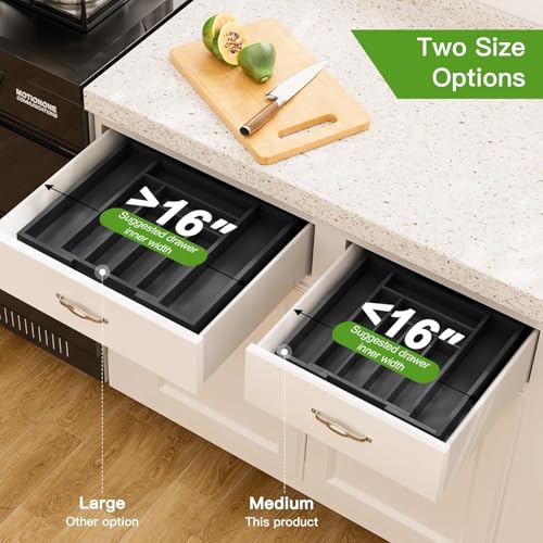 Bamboo Expandable Silverware Drawer Organizer (Black / Medium)