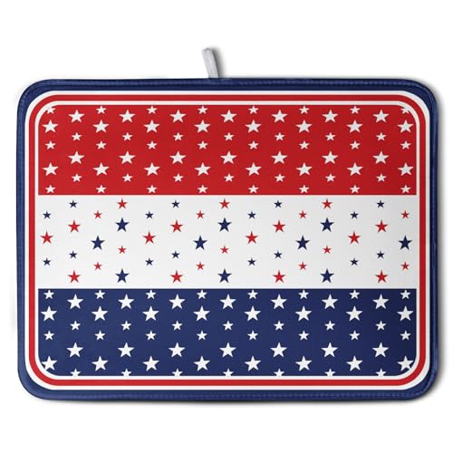 4th of July Dish Drying Mat for Kitchen Counter Patriotic Red White Blue Stars Drying Pad Microfiber Absorbent Dish Draining Mat Microfiber Independence Day Dish Drainer Rack Mats 18x24 Inch (4th of July Stars / 18" x 24")