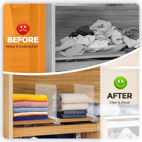 Clear Acrylic Shelf Dividers for Closets Organizer & Storage (Clear / 8 Pack)