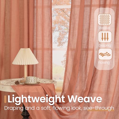 Terracotta Linen Curtains 48 Inch Length (Terracotta / 42"W x 48"L (Pack of 2))