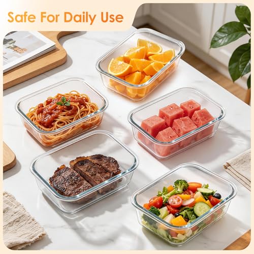 5Pack 22oz Glass Storage Containers with Lids