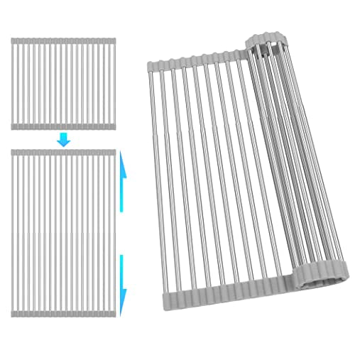 Roll Up Dish Drying Rack Over the Sink 12.5" (Gray / Rectangle: 22"x13.8"(Expandable))