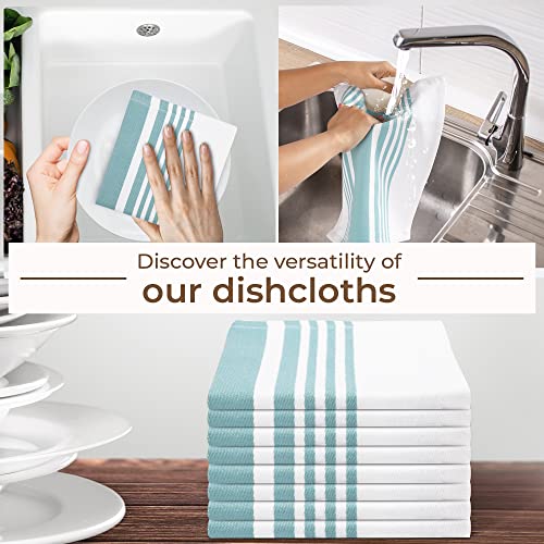 Cotton Dish Cloth Set of 8 (12" x 12" (Set of 8) / 009 Aqua/White)