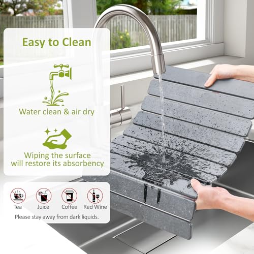 Large Stone Dish Drying Mat for Kitchen Counter (Light Grey / 24" x 16")