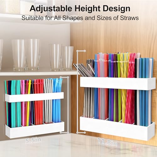 9.5” Large Acrylic Straw Holder for Cabinet Door (Large / White)