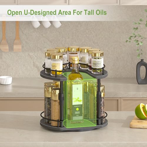 Lazy-Susan-Spice-Rack -Organizer For Cabinet With Adjustable Height, 12 inch Rotating Seasoning Holder Spice Organization For Pantry, 2-Tier Kitchen Counter Shelf Countertop Organizer (Grey / 10.43"D x 12"W x 13.19"H)