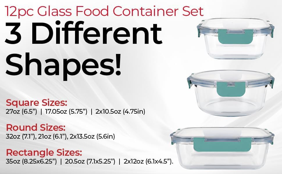 Premium Borosilicate Glass Food Storage Containers with lids Set (Turquoise)