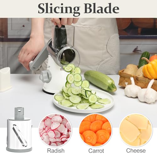 Rotary Cheese Grater Hand Crank Cheese Shredder for Fresh Cheese (5 BLADES / White)