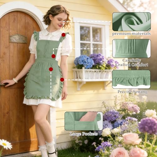 Vintage Ruffle Apron for Women (Mint Green)