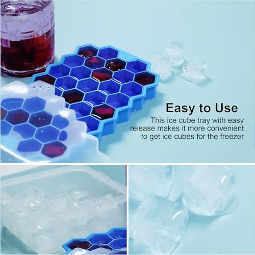Ice Cube Trays for Freezer with Lid (3 Pack / Blue)