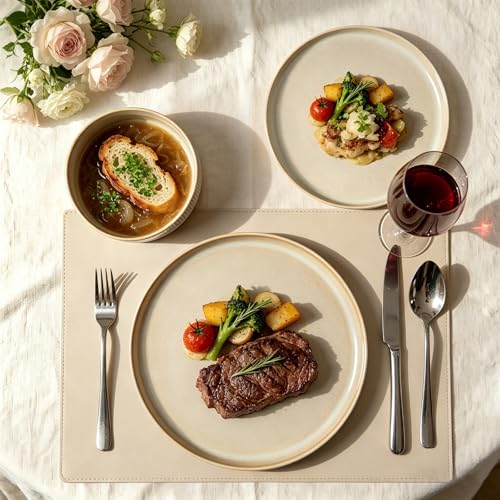 Stoneware Dinnerware Sets for 4 (Beige / 4-Set(12pcs))