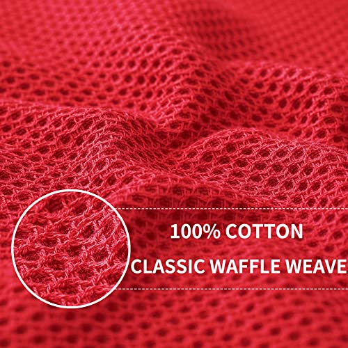 100% Cotton Waffle Weave Kitchen Dish Cloths 8 (Red / 12 X 12 - 8 Pack)