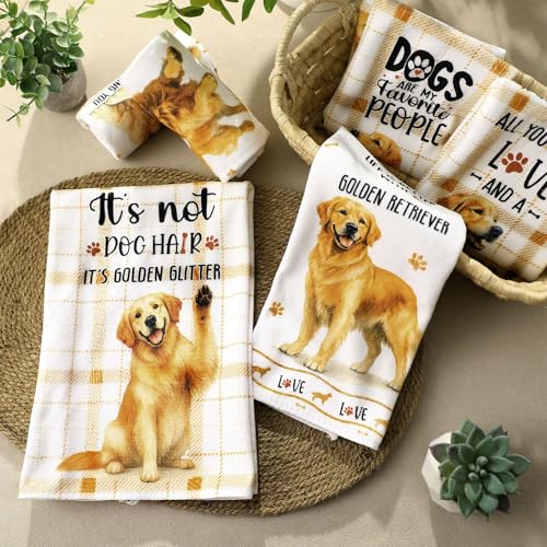 6 Pcs Golden Retriever Kitchen Towels Funny Dish Towel Gifts (Golden Retriever)