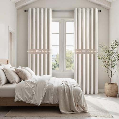 108 Inch Extra Long Ivory Birch Curtains for Living Room 100% Blackout Insulating Sound Proof Wide Drapes for Window Treatments Curtains with Hooks and Rings Natural Birch (Birch / 40"W x 108"L (Pack of 2))