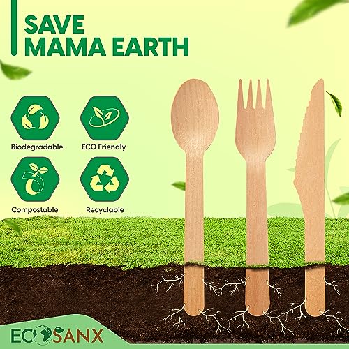 200 PCs Disposable Wooden Cutlery set 6.3" Splinter Free Compostable Utensils for party