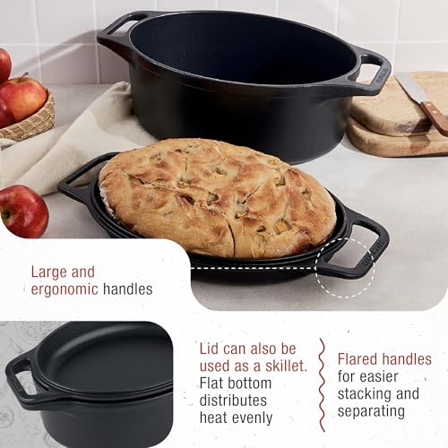 6 Quart Cast Iron Oval Dutch Oven (6QT Oval-2 Piece Set)
