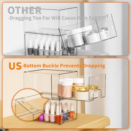 2 Pack Clear Stackable Storage Drawers (2 PCS / Clear-4.4 In Tall)