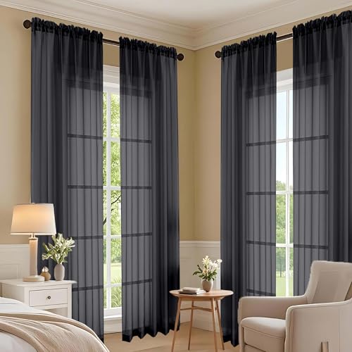 Black Bedroom Curtains 96 Length for Farmhouse (Black / 59"W x 96"L (Pack of 2))