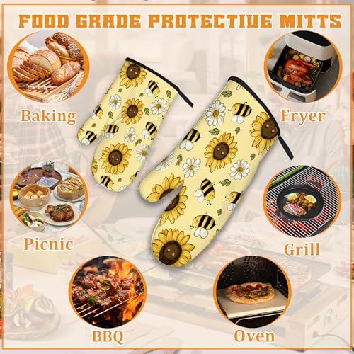 Sunflower Bee Oven Mitts and Pot Holders Set (Sunflower Bee Daisy)