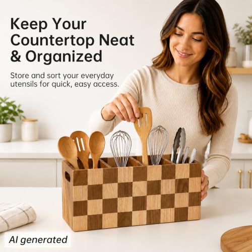 Kitchen Utensil Holder (Checkered / 4 Compartment)