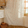 Pink Floral Linen Semi Sheer Farmhouse Curtains 96 Inches Long 2 Panels Set for Living Room Patterned Boho Flower Drapes Girls Bedroom with Tassels Back Tab Window Treatments (Pink / 50"W x 96"L (Pack of 2))