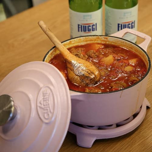 La Cuisine Enameled Cast Iron Dutch Oven Casserole Pot with Lid Internal Glossy Cream White Enamel Coating 3.75 QT 9.5" (3.7 QT Round / Pink)