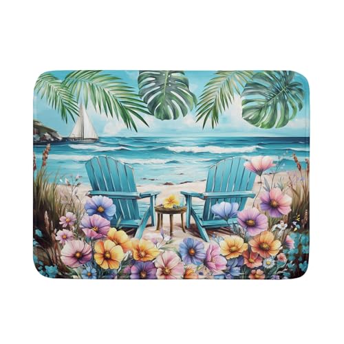 Spring Summer Sea Chair Dish Drying Mat for Kitchen Counter (18" x 24")