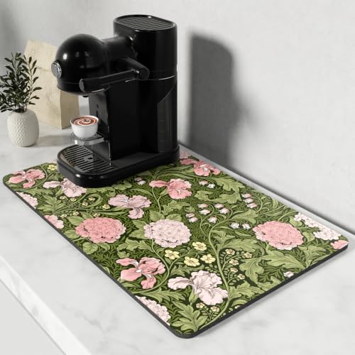 Coffee Mat 12" x 19" Coffee Bar Mats for Espresso Machine Station Accessories and Organizer (Pink Iris Hydrangea / 12" x 19")