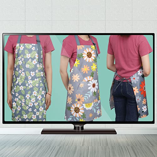 3 Pack Floral Aprons with Pocket (Orange, Green, Yellow)