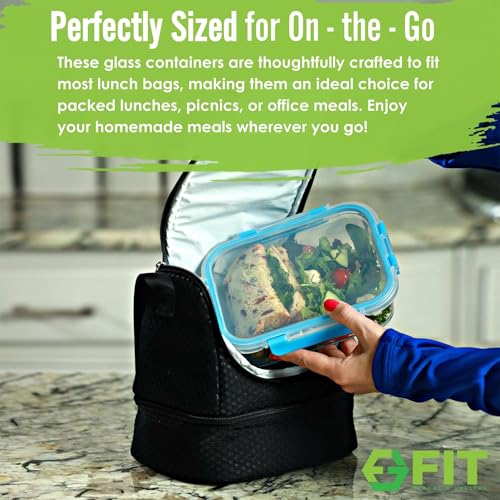 Glass Meal Prep Containers 2 and 3 Compartments (Blue (2,3 compartment - 4 pack, 32 oz))