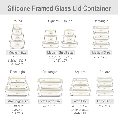 Glass Food Container Set with Glass Lid (White Sand - 4P)
