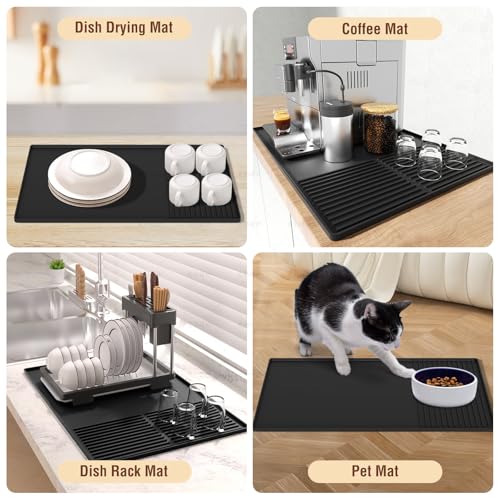 Silicone Coffee Mat with Raised Edges (Black / 11.8" x 19.7")