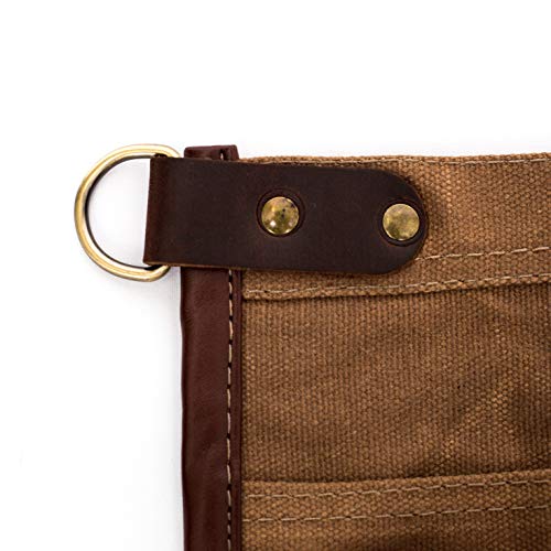 Waterproof Waxed Canvas Tool Apron With the Adjustable Genuine Leather Belt (Khaki)