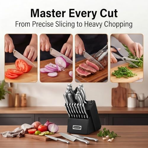 Knife Set Sharp Kitchen Knife Block Set w Built (StainlessBlack / 20 pieces)