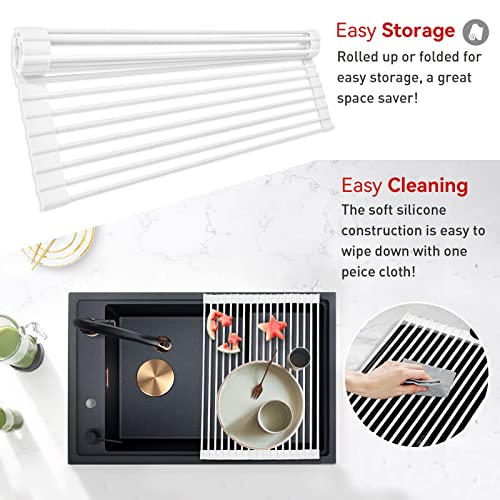Roll Up Dish Drying Rack (Rectangle-white / Rectangle: 18" x 13")
