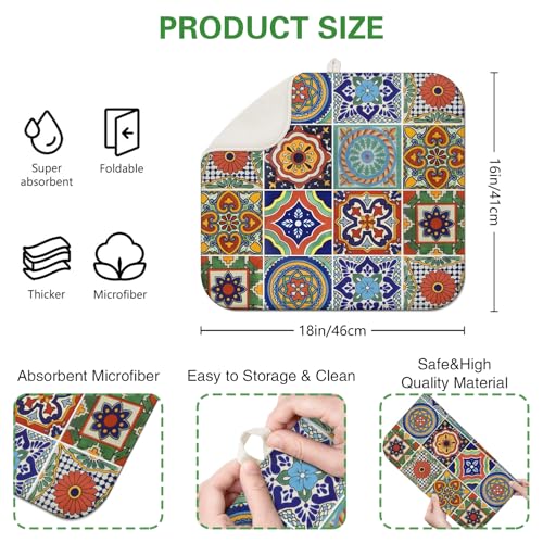 Boho Dish Drying Mat Drainer Pads (Brown / 16"x18")
